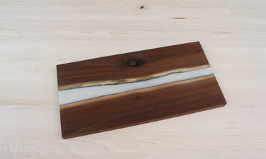 Ready to Ship White Epoxy River Charcuterie Board | Black Walnut 9
